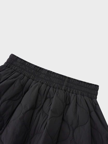 Quilted Puff Skirt-Black-3