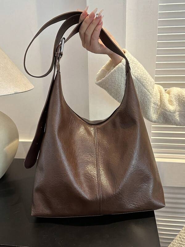 Solid Color Underarm Tote Bag