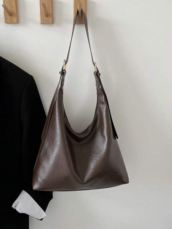 Solid Color Underarm Tote Bag
