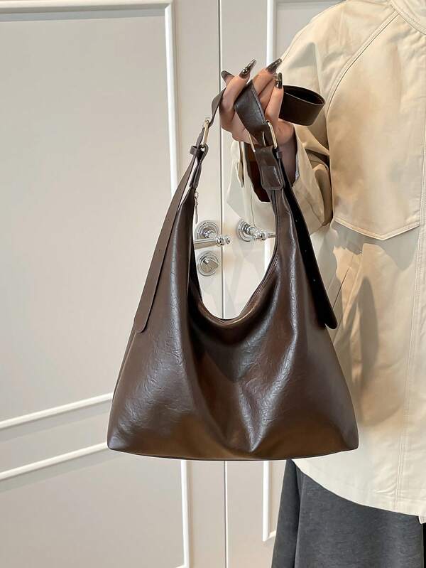 Solid Color Underarm Tote Bag