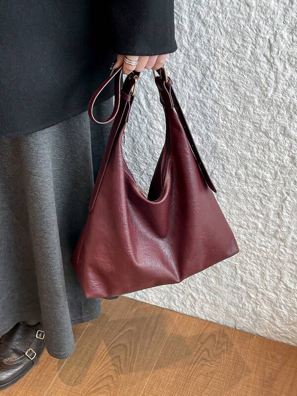 Solid Color Underarm Tote Bag