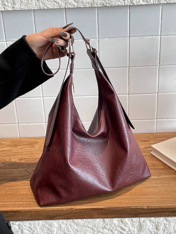 Solid Color Underarm Tote Bag