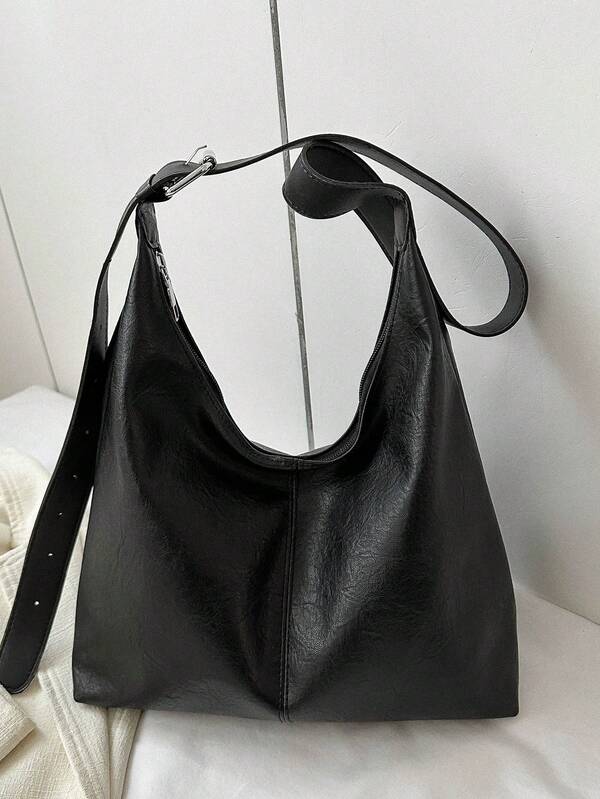 Solid Color Underarm Tote Bag