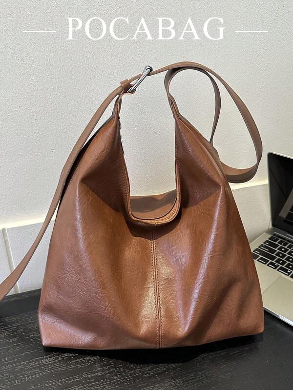 Solid Color Underarm Tote Bag