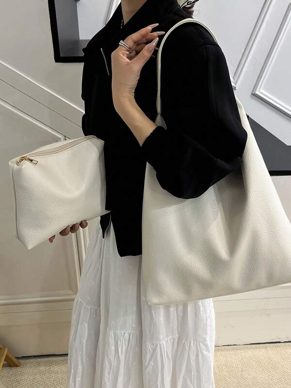 Solid Color Underarm Tote Bag