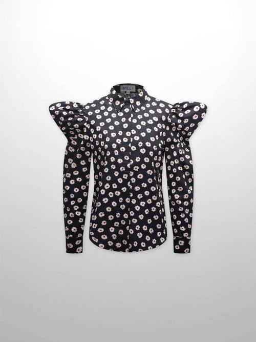 Puff Sleeve Blouse-Flower Poppy-0